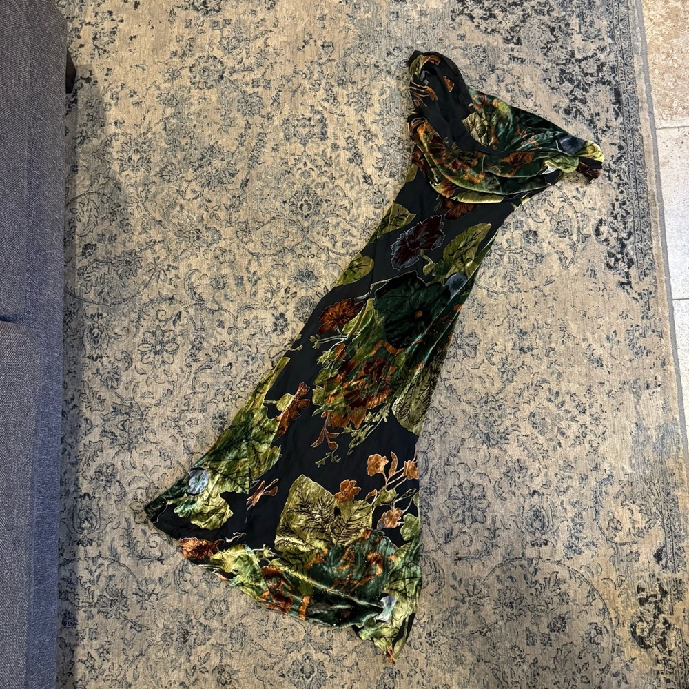 Floral Velvet Scoop Neck Dress